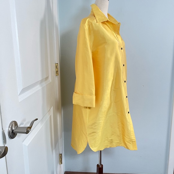 Neiman Marcus 100% In bright yellow Silk Vintage shirt dress size L - Picture 7 of 12